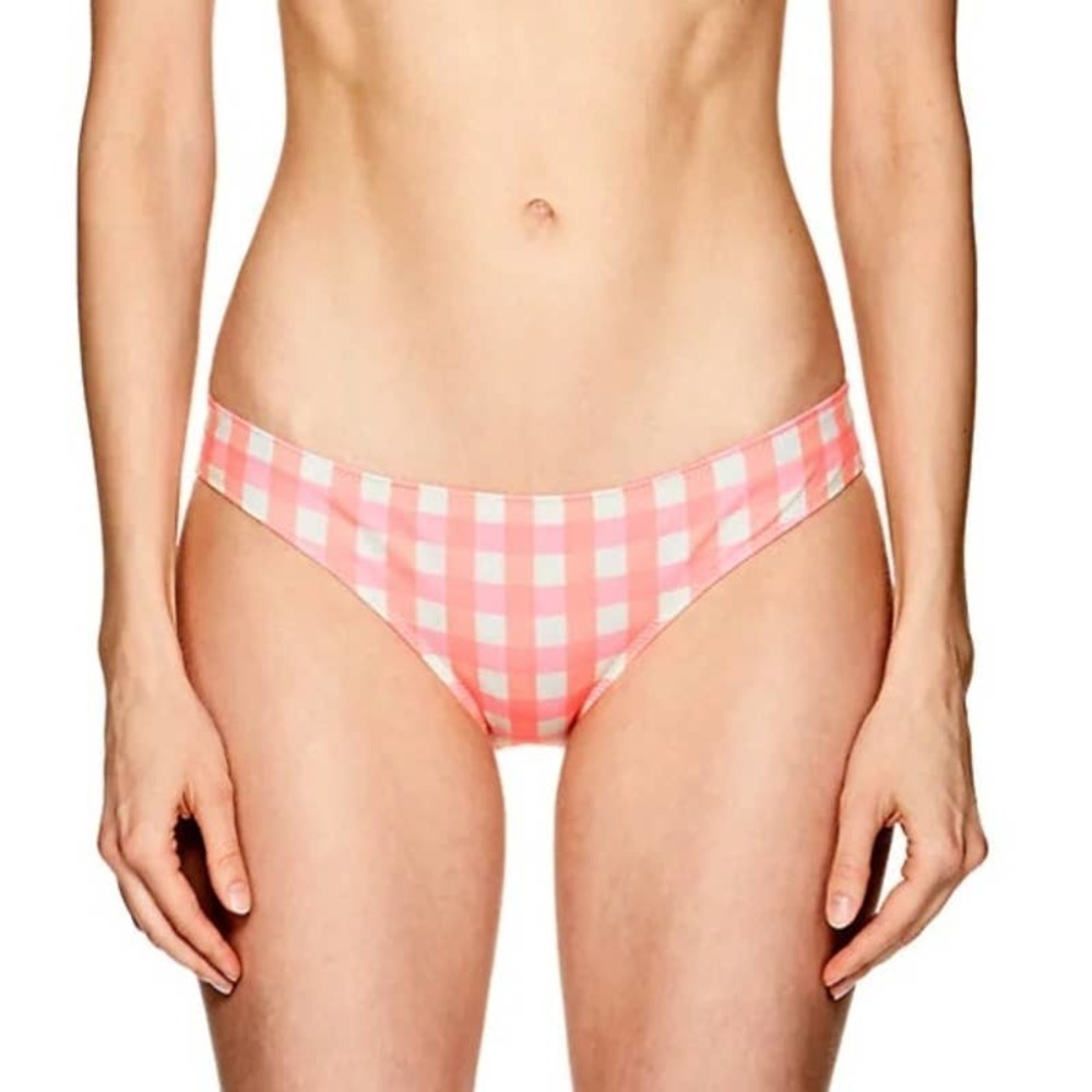 Solid & Striped Gingham Check Bikini Bottoms L White Neon Pink‎ Orange